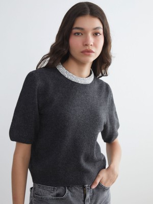 Lc Waikiki Yeni Sezon Bisiklet Yaka Taşlı Kadın Triko Kazak