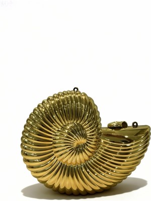 Altın Renk Kabuk Desenli Abiye Portföy Çanta