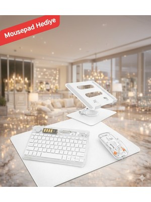 Jolita Samsung Galaxy Tab S10 Lite SM-X400 Uyumlu Ergonomik Çalışma Seti Metal Stand Rgb Klavye Mouse