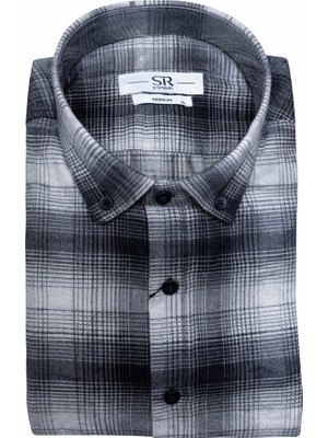 Süvari Rahat Kalıp Desenli Tam Pamuk Cepli Oduncu Gömleği