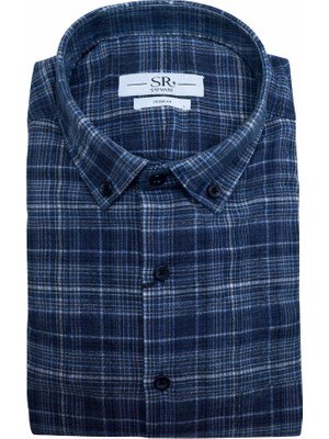 Süvari Rahat Kalıp Desenli Tam Pamuk Cepli Oduncu Gömleği