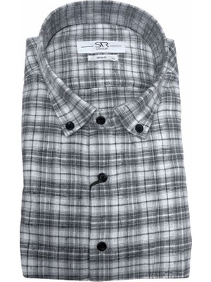 Süvari Rahat Kalıp Desenli Tam Pamuk Cepli Oduncu Gömleği