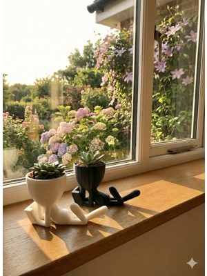 etkrtl 2'li Siyah Beyaz Kitap Okuyan Saksı 15X9 cm