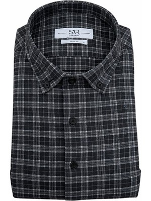 Süvari Rahat Kalıp Desenli Tam Pamuk Cepli Oduncu Gömleği