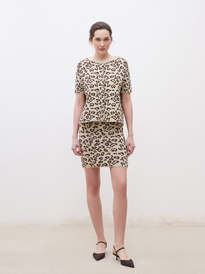 Lc Waikiki Yeni Sezon Dar Fit Leopar Desenli Triko Mini Etek