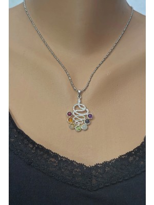 Pozitif Doğal Taş 7 Çakra Taşlı Kolye Yılan Motifli 236-C3