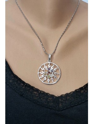 Pozitif Doğal Taş 7 Çakra Taşlı Kolye Güneş Motifli 236-C5