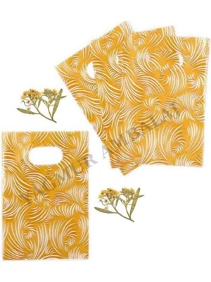 Yağmur Ambalaj Sarı Beyaz Desenli Lüks El Geçme Hediye Poşeti 12X17CM (25ADET)