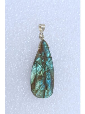 Pozitif Doğal Taş Işıltılı Labradorit Kolye Ucu Gümüş Malzemeli 408-3