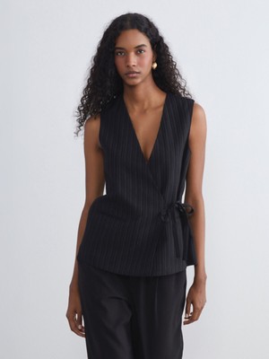 Lc Waikiki Yeni Sezon Kruvaze Yaka Keten Karışımlı Kadın Klasik Yelek