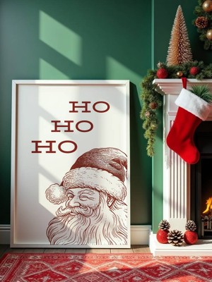 Fuart.Co Ho Ho Ho Noel Baba Djital Baskı Yeni Yıl Noel Temalı Poster (Çerçevesiz) Nofu