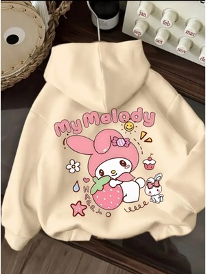Punix Kids Punıx Kids Özel Seri Kapüşonlu My Melody'nin Çilek Zamanı Baskılı %100 Pamuk Kız Çocuk Sweatshırt