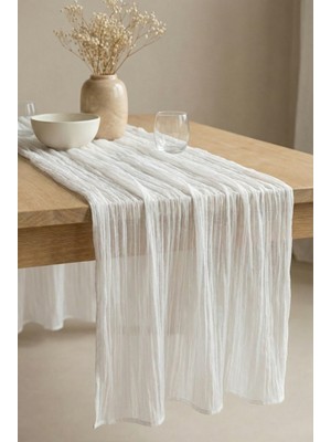 Wellstil Nuvé | Beyaz %100 Pamuk Tül Runner 90 x 200 cm Bohem, Düğün Nişan Organizasyon Masa Örtüsü