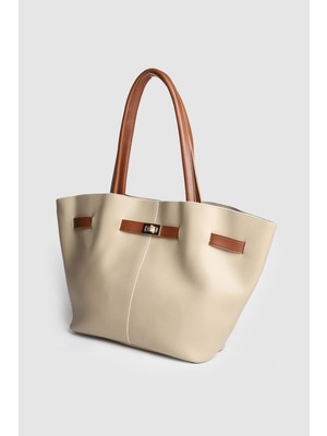 Septemmart Mıknatıs Kapamalı Kilit Detaylı Kadın Deri El ve Omuz Çantası