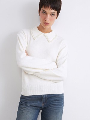 Lc Waikiki Yeni Sezon Polo Yaka Boncuk Işlemeli Kadın Triko Kazak