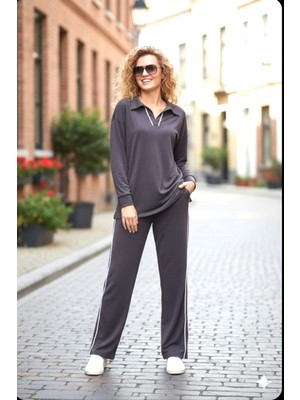 Ebrita Moda Tek Biye Detaylı Yumuşak Kumaş Eşofman Takımı