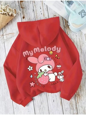 Punix Kids Punıx Kids Özel Seri Kapüşonlu My Melody'nin Çilek Zamanı Baskılı %100 Pamuk Kız Çocuk Sweatshırt
