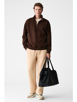 Grimelange Benson Erkek Kordonlu Lastikli Bel Relaxed Fit Bej Eşofman Altı