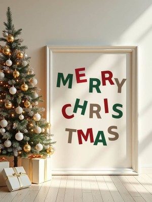 Fuart.Co Merry Christmas Büyük Harflerden Djital Baskı Noel Temalı Poster (Çerçevesiz) Nofu