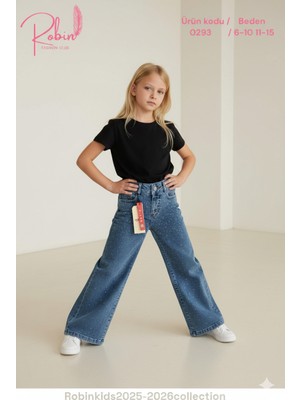 Robin Kids Kız Çocuk Wideleg Jean Taşlı /yumuşacık , Esnek Kotpantolon