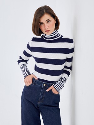 Lc Waikiki Yeni Sezon Balıkçı Yaka Renk Bloklu Kadın Triko Kazak