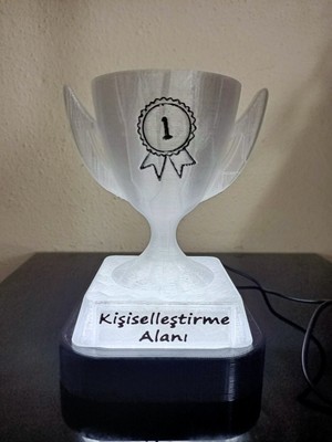 3D Dönüşüm Atölyesi Kişiye Özel Hediyelik Isimli Ödül Kupası Dekoratif LED Lamba - Adaptörlü - Beyaz Işıklı