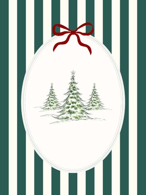 Fuart.Co Üç Çam Ağacı Yeşil Çizgili Djital Baskı Noel Temalı Poster (Çerçevesiz) Nofu