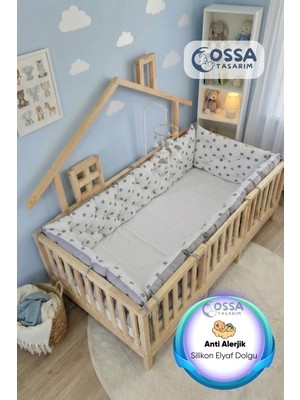 Yasetex Tasarım Montessori Yatak ve Beşik Için 4 Kenar Koruma Seti Yıldız Desenli