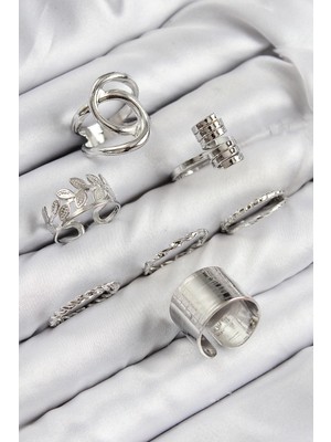 LTG Nova Pirinç Yaprak Model Gümüş Renk Kadın Yüzük Kombin Set