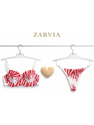 Zarvia Tül Beyaz Üzeri Kırmızı Kılıç Brode Sütyen Tanga Takım