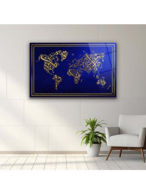 Dekorica Islami Dünya Haritası Cam Tablo