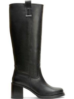 Emienza Nordıc Vegan Deri Oval Burun Kalın Topuk Bayan Çizme