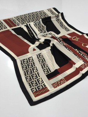 Fendi Vual Ipek Şal F Geometri Desen  Siyah Bordo