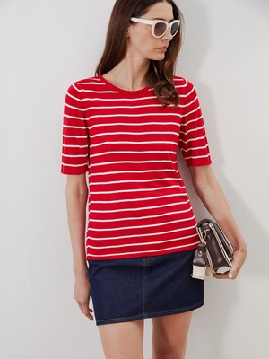 Lc Waikiki Yeni Sezon Bisiklet Yaka Çizgili Kadın Triko Kazak