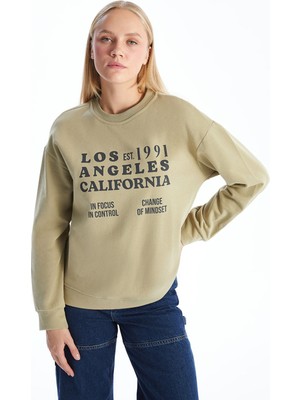 Lc Waikiki Yeni Sezon Bisiklet Yaka Los Angeles Baskılı Kadın Sweatshirt