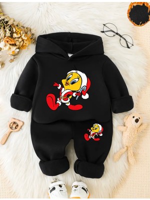 Punix Kids Punıx Kıds Özel Seri Kapüşonlu Ponpon Bereli  Tweety Baskılı %100 Pamuk Kışlık Kız Çocuk Eşofman Takımı