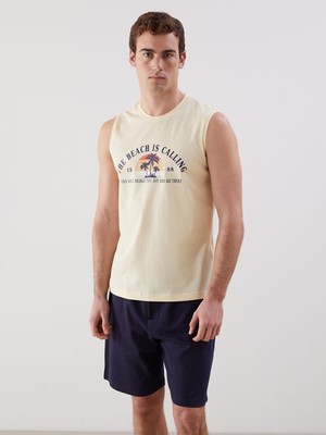 Lc Waikiki Yeni Sezon Bisiklet Yaka Baskılı Erkek Kolsuz Tişört