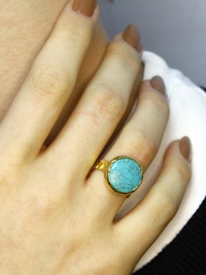 Esha Doğal Taş Firuze Doğal Taşlı Kadın Altın Kaplama Ayarlanabilir Yüzük EUY87F