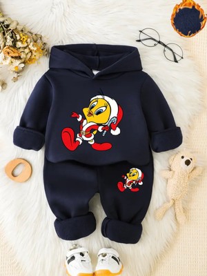 Punix Kids Punıx Kıds Özel Seri Kapüşonlu Ponpon Bereli  Tweety Baskılı %100 Pamuk Kışlık Kız Çocuk Eşofman Takımı