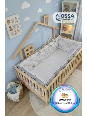 Yasetex Tasarım Montessori Yatak ve Beşik Için 4 Kenar Koruma Seti Samanyolu Desenli