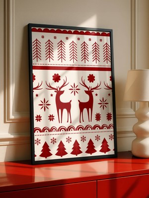 Fuart.Co Çift Geyik Djital Baskı Noel Temalı Poster (Çerçevesiz) Nofu