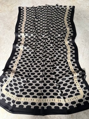 Celine Logo Desen  Vual Ipek Şal Siyah Krem