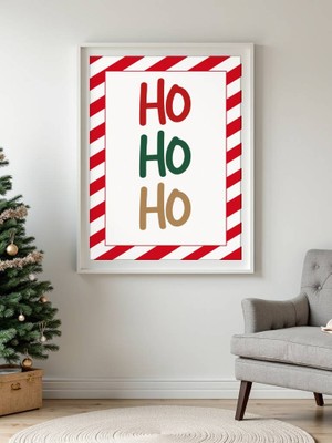 Fuart.Co Ho Ho Ho Çizgili Arkaplan Djital Baskı Noel Temalı Poster (Çerçevesiz) Nofu