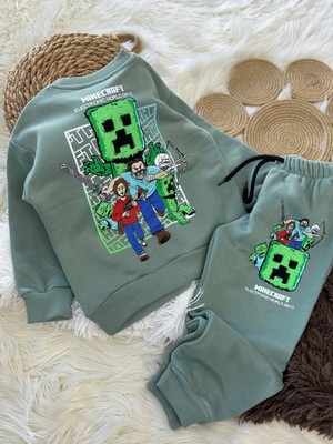 Pini Co Minecraft Baskılı Erkek Çocuk Eşofman Takımı – Sırt Detaylı, Uzun Kollu