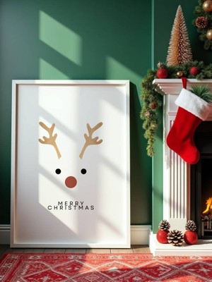 Fuart.Co Noel Geyik Djital Baskı Noel Temalı Poster (Çerçevesiz) Nofu