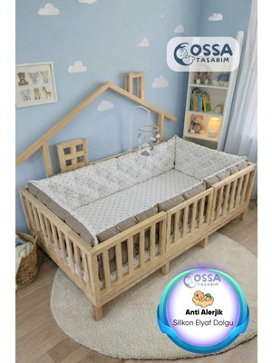 Yasetex Tasarım Montessori Yatak ve Beşik Için 4 Kenar Koruma Seti Puantiye Desenli