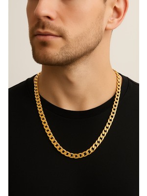 TRY Altın Renk Cuban Kalın Unisex Erkek Metal Çelik Zincir  Çelik Kolye - 3333