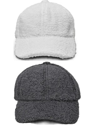 Derikem (824) 2’li Kadın Kışlık Merinos Kıvırcık Peluş Şapka Beyaz - Gri Standart