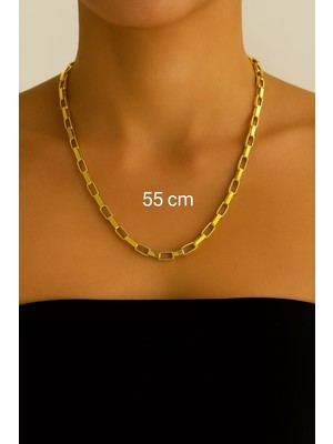 TRY Altın Renk Cubixs Küp Model Zincir Unisex Çelik Kolye - 3342