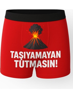 Onudabunuda Baskılı Erkek Boxer Taşıyamayan Tutmasın  Desenli Komik Eğlenceli Pamuklu Rahat Kesim Kırmızı Siyah